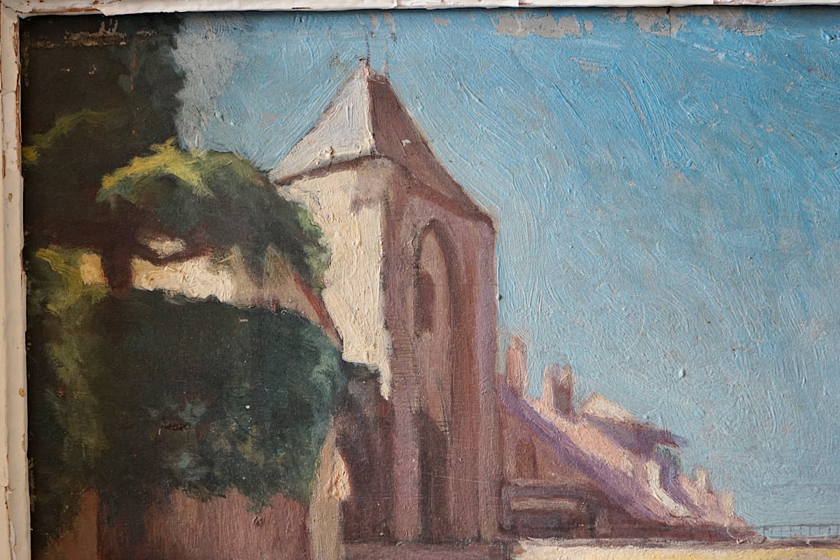 Oil Painting of a French Village Scene