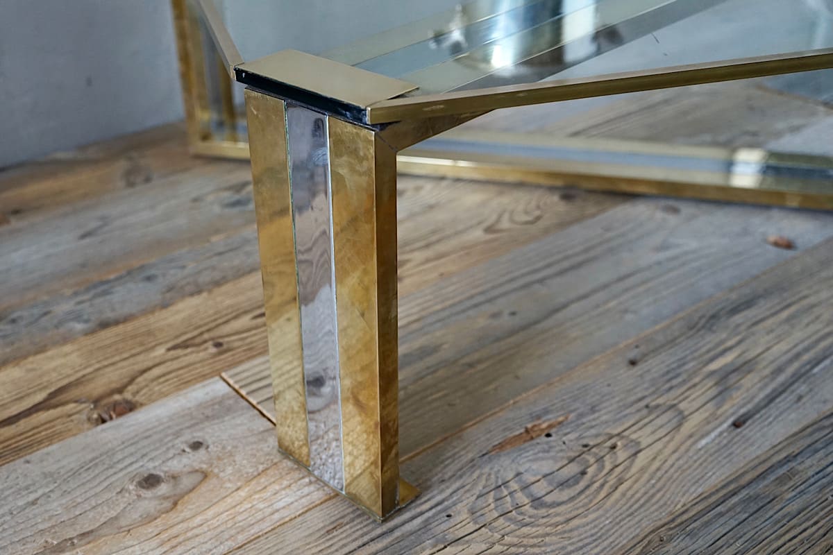 1970s Chrome & Brass Coffee Table