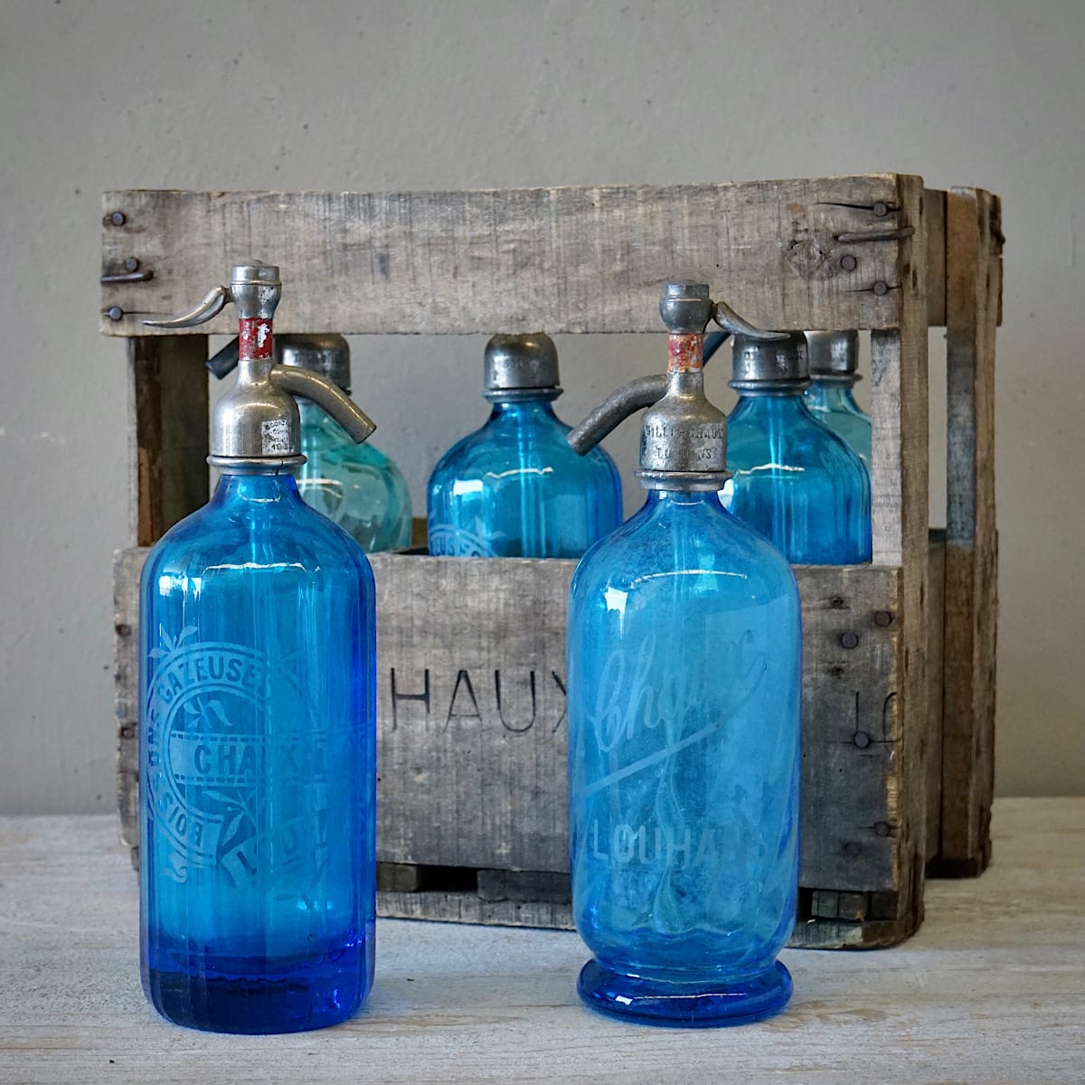 Blue Glass Soda Bottles