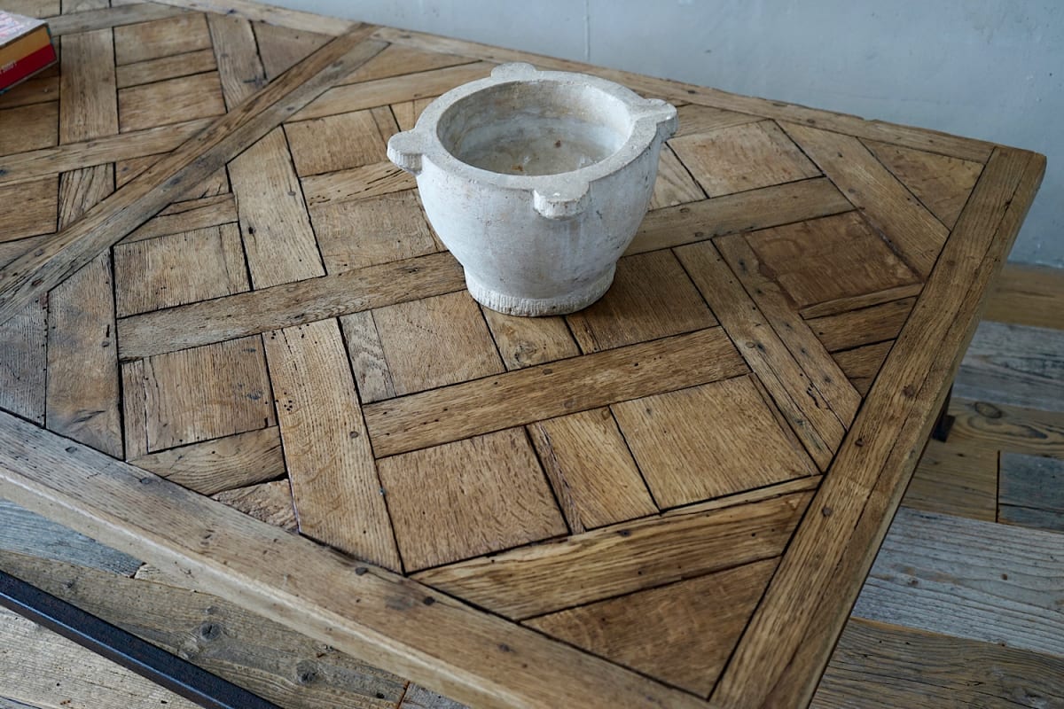 Antique Parquet & Iron Coffee Table