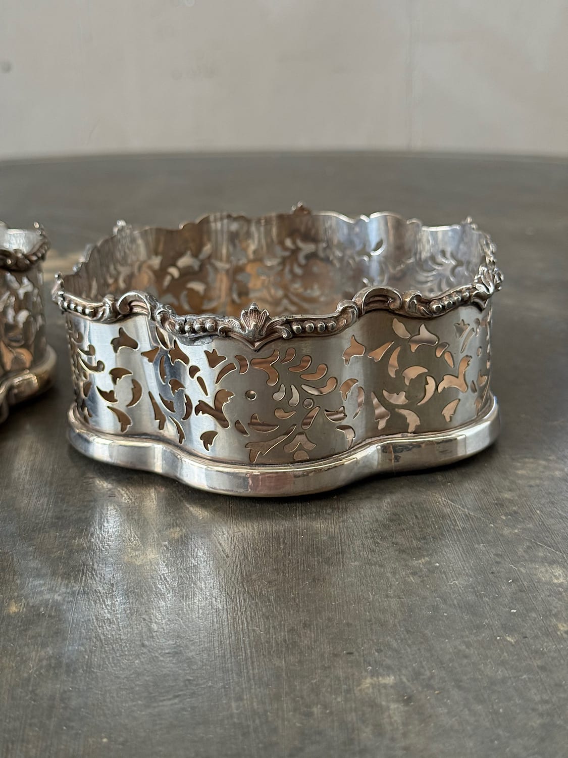 Pair of Silvered Wine Coasters