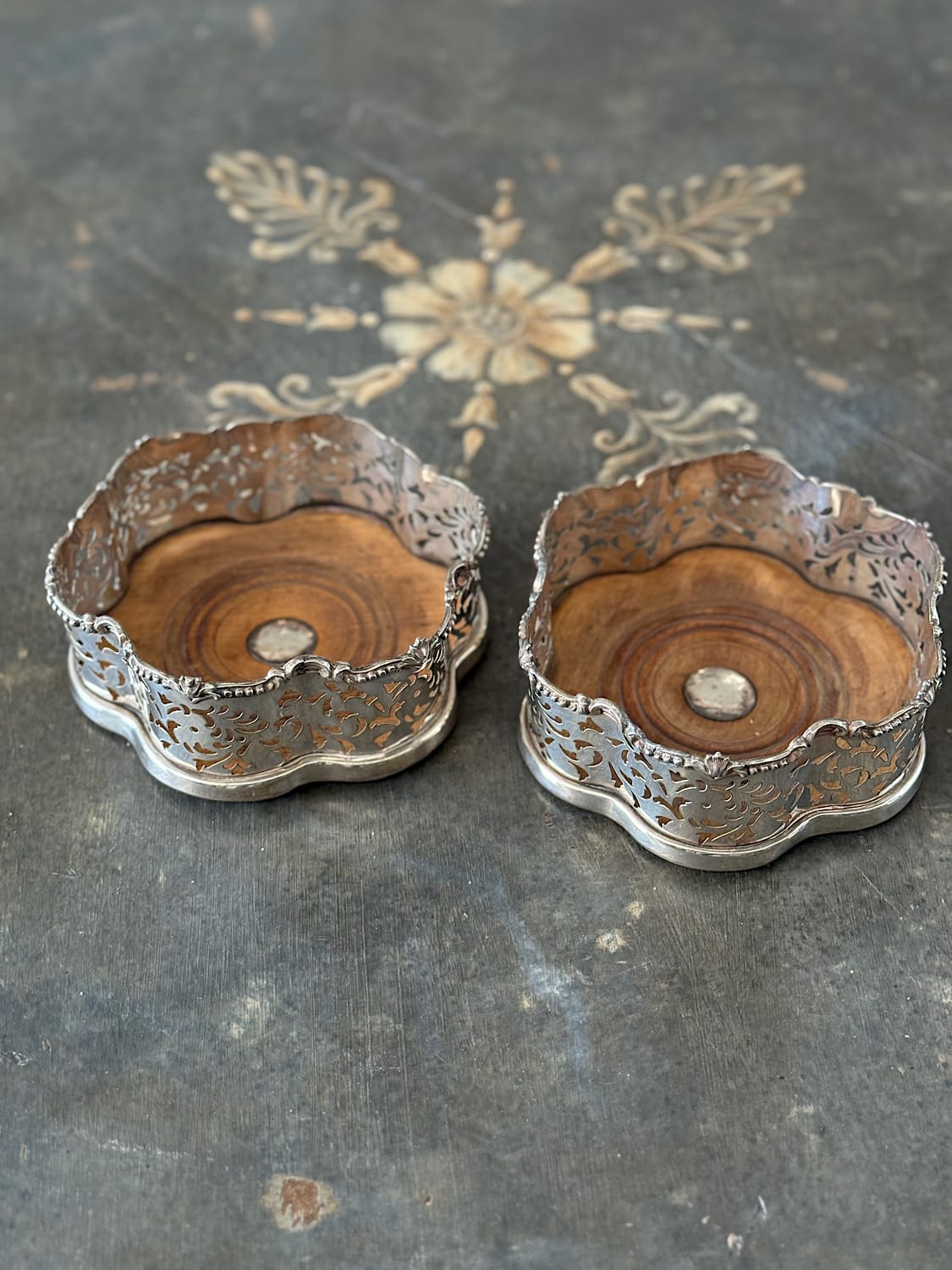 Pair of Silvered Wine Coasters
