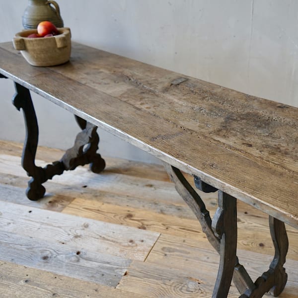 Italian Oak Trestle Console Table