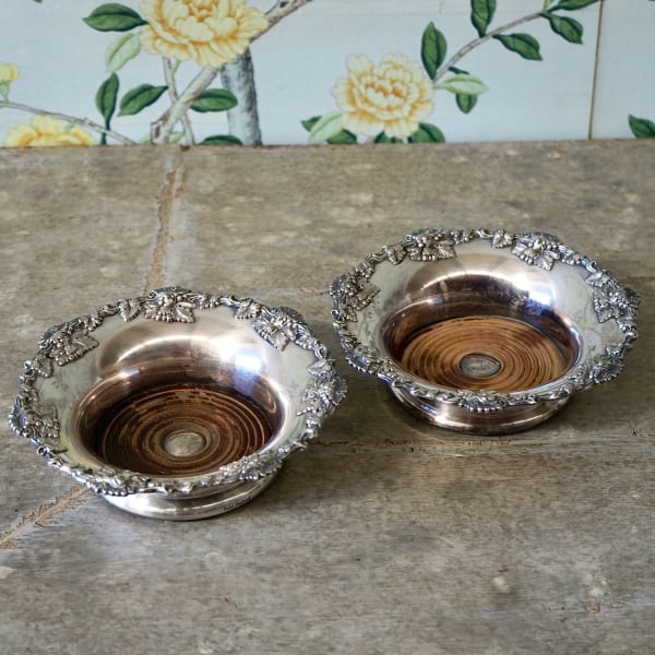 Pair of Silvered Wine Coasters