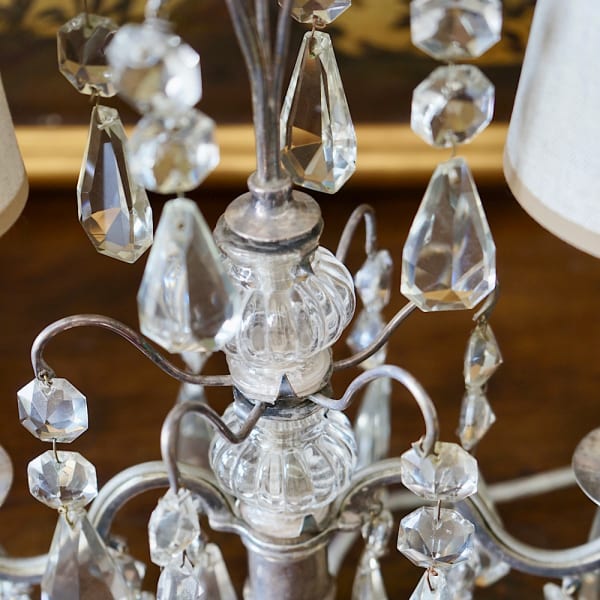 French Silver & Glass Girandole Lamps