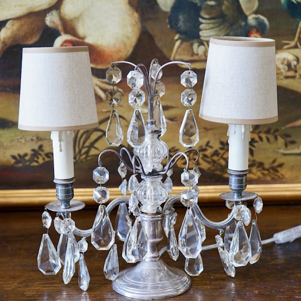 French Silver & Glass Girandole Lamps