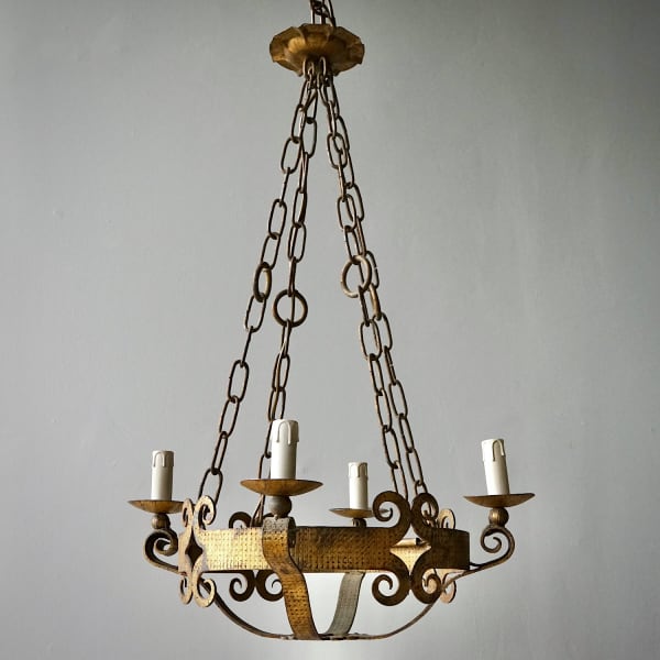 French Gilded Iron Chandelier
