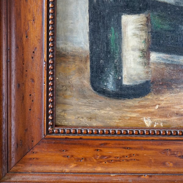 French Still-Life Oil Painting of Wine Bottles