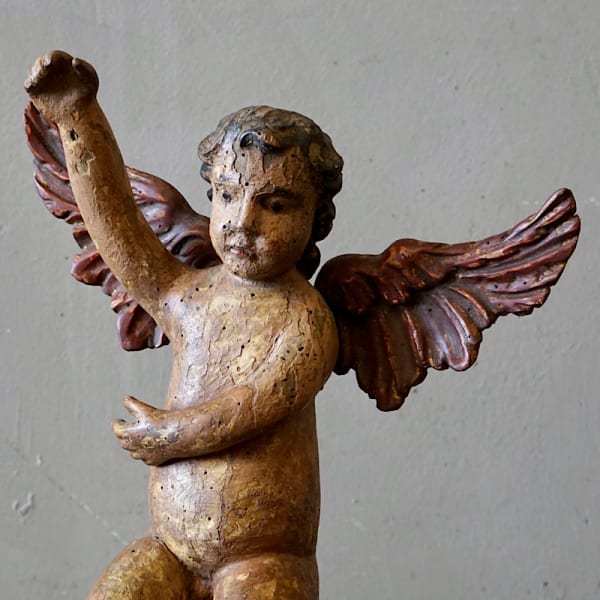 Carved Putto Cherub Statue