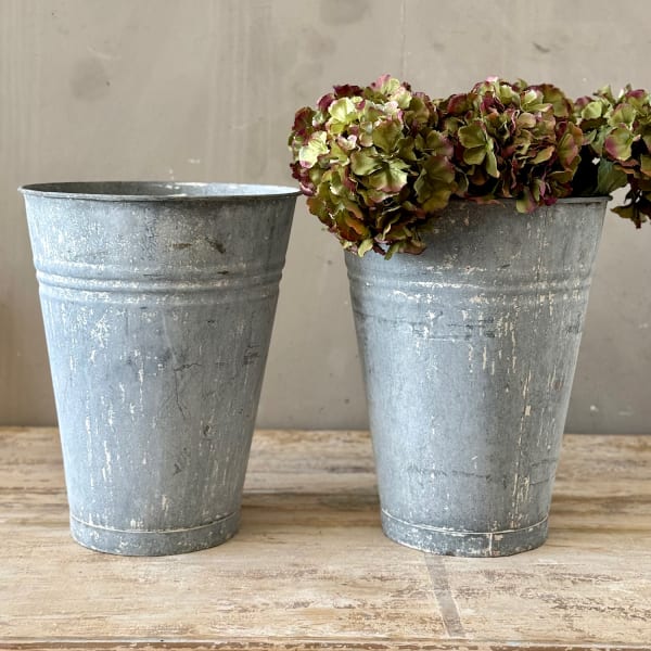Vintage French Zinc Florist Buckets (Pair)