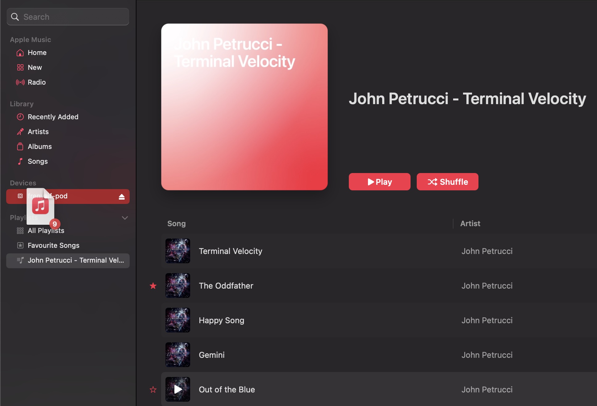 Seret playlist ke iPod shuffle