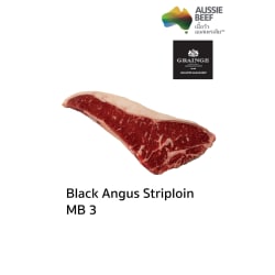 Australian Striploin Angus Beef Grain Fed 150 Days MB 3+ Steak Portion Cut (Frozen) Grainge Brand