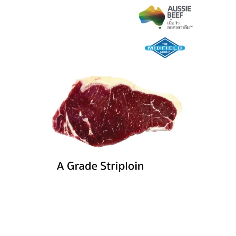 Australian Striploin A Grade Beef Grass Fed Steak Portion Cut (Frozen) Midfield Brand