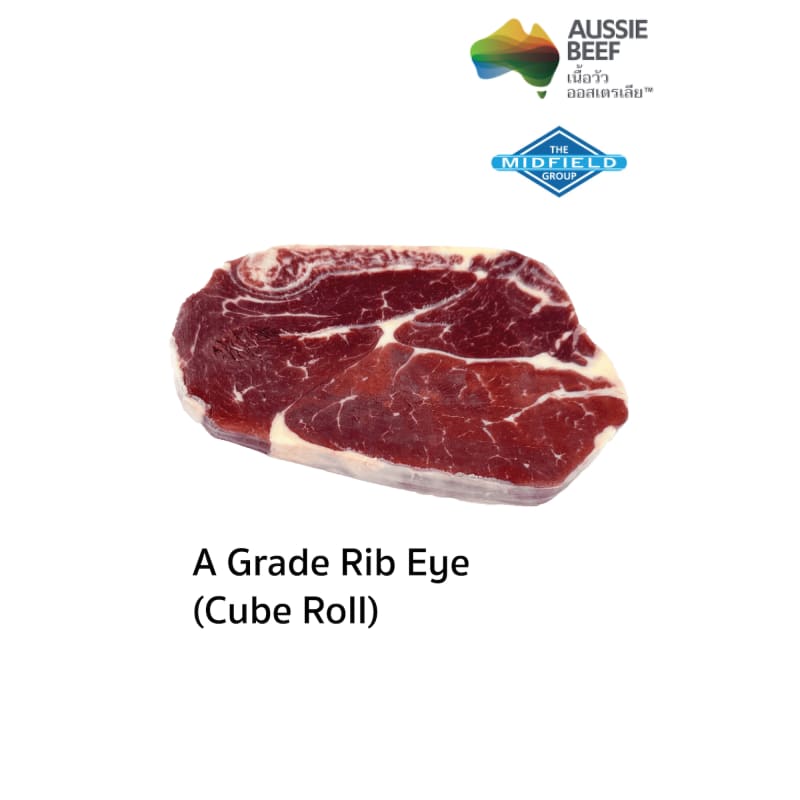 Australian Rib Eye (Cube Roll) A Grade Beef Grass Fed Steak Portion Cut (Frozen) Midfield Brand