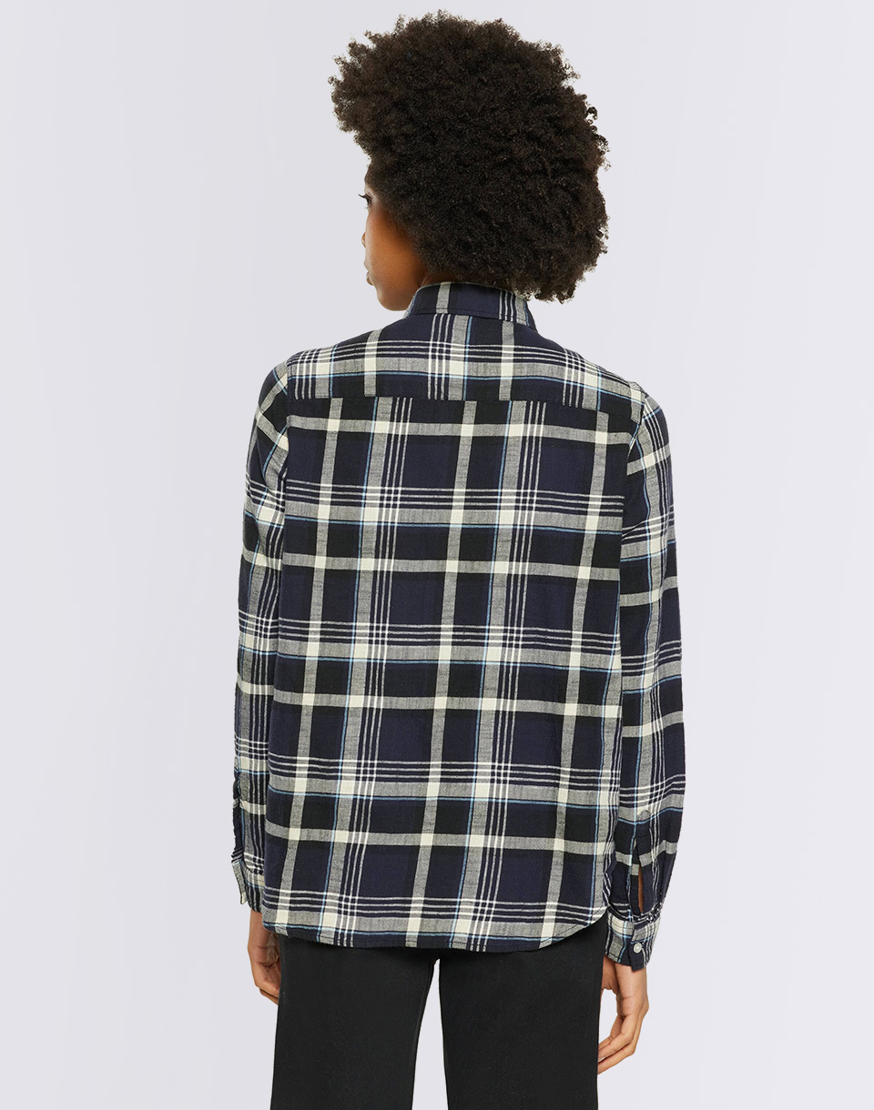 Knowledge Cotton Check Flannel Shirt 1300 Black Jet S