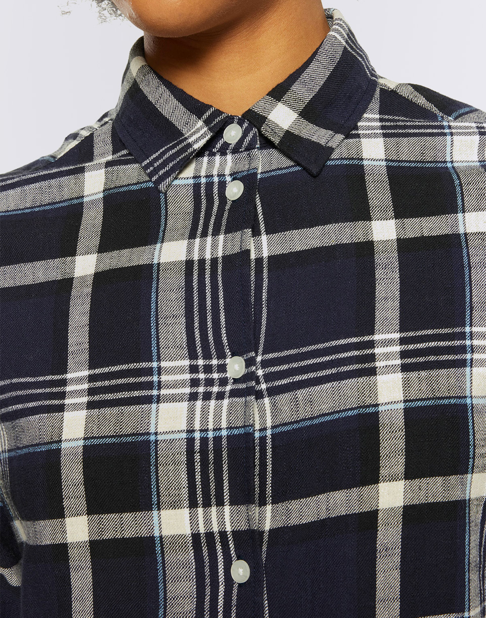 Knowledge Cotton Check Flannel Shirt 1300 Black Jet S