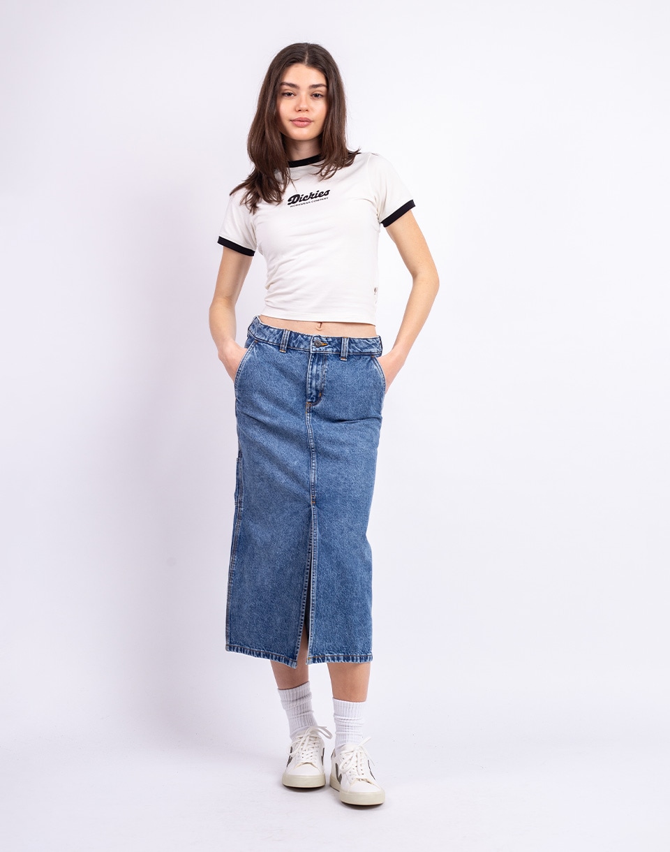 Dickies Long Denim Carpenter Skirt RINSED BLUE W/ FADE S