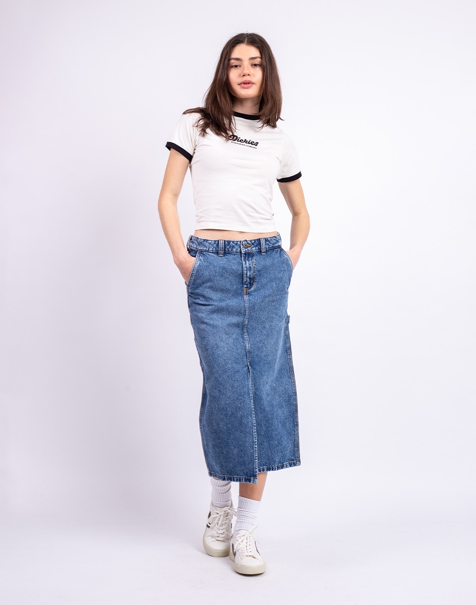 Dickies Long Denim Carpenter Skirt RINSED BLUE W/ FADE S