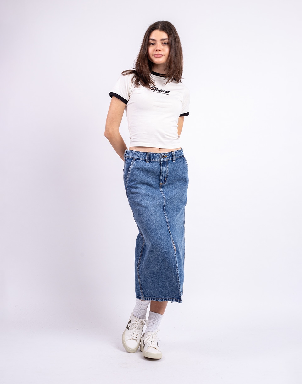 Dickies Long Denim Carpenter Skirt RINSED BLUE W/ FADE S