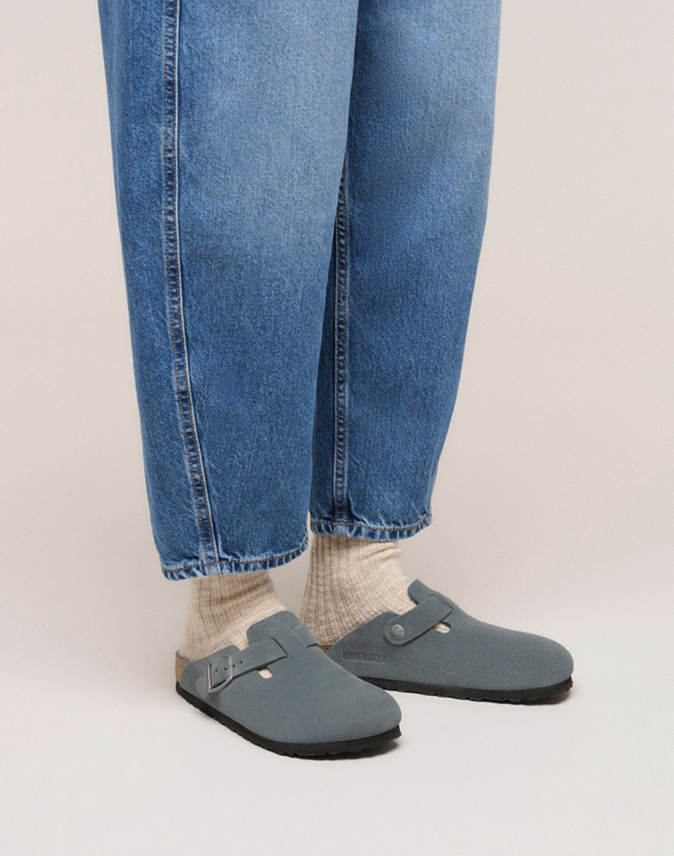 Birkenstock Boston Suede Leather Basalt Gray Tonal FB 42