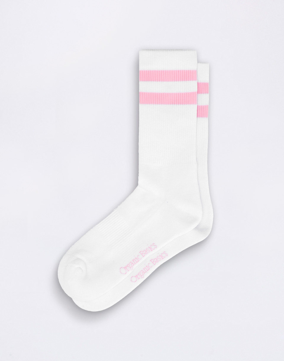Organic Basics Core Stripe Crew Socks 3-pack White / Soft Pink 43-46