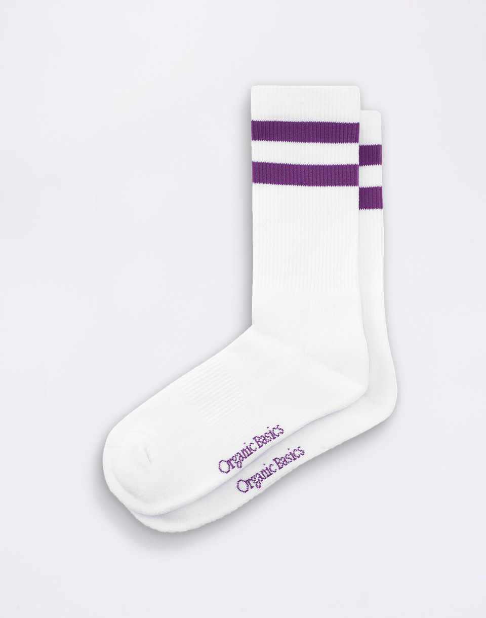 Organic Basics Core Stripe Crew Socks 3-pack White / Aubergine 43-46