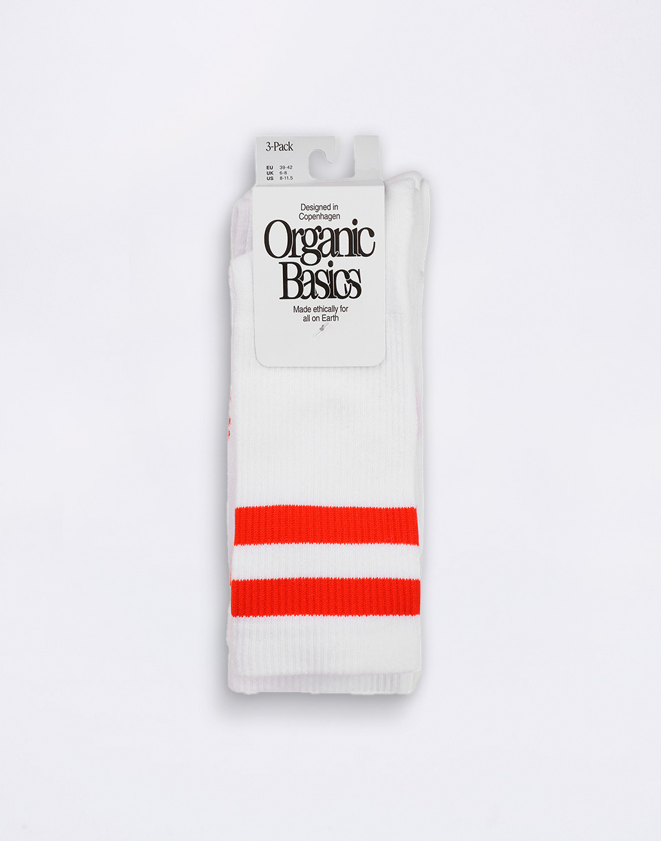 Organic Basics Core Stripe Crew Socks 3-pack White / Tangerine 39-42