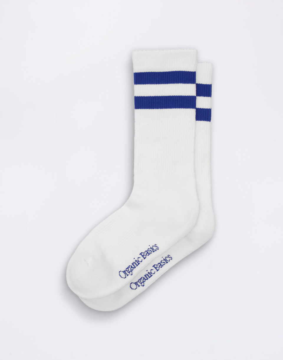 Organic Basics Core Stripe Crew Socks 3-pack White / Vibrant Blue 39-42
