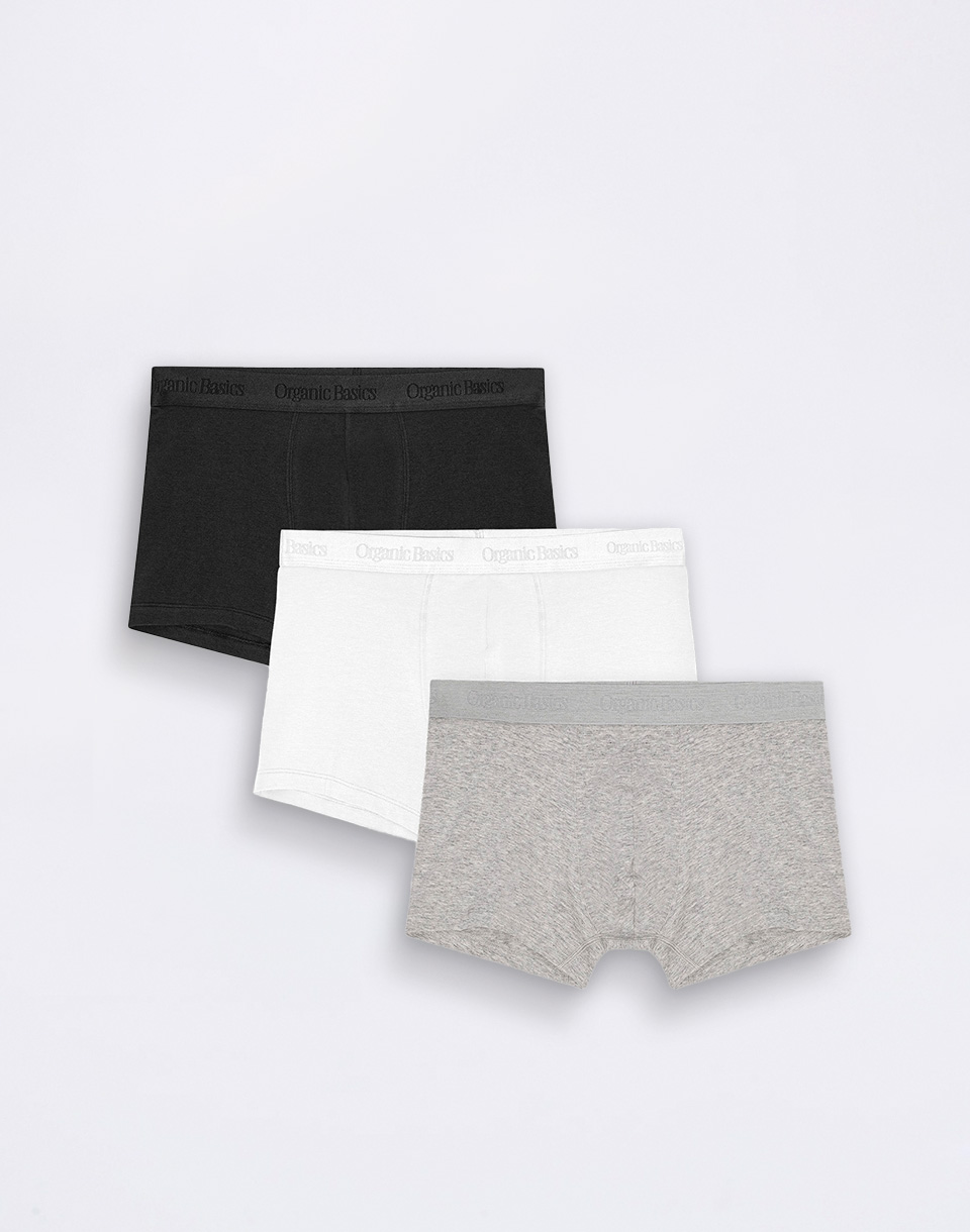 Organic Basics Core Trunks 3-Pack Black / White / Grey Melange L