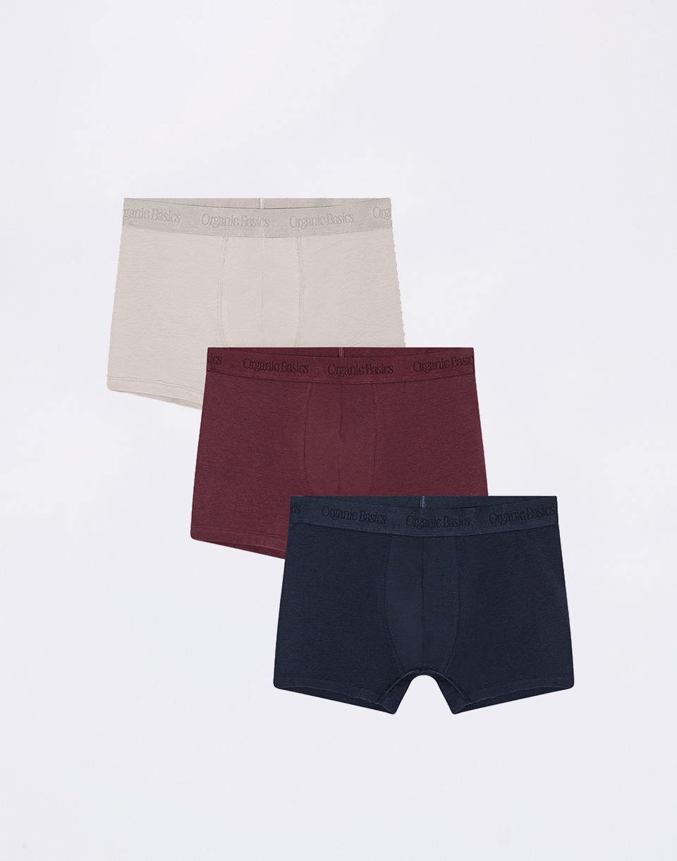 Organic Basics Core Trunks 3-Pack Stone Grey / Plum / Deep Navy L