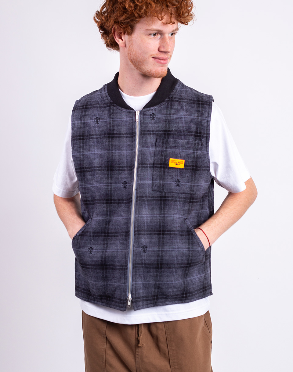 Service Works Thistle Plaid Padded Work Vest BLACK XL
