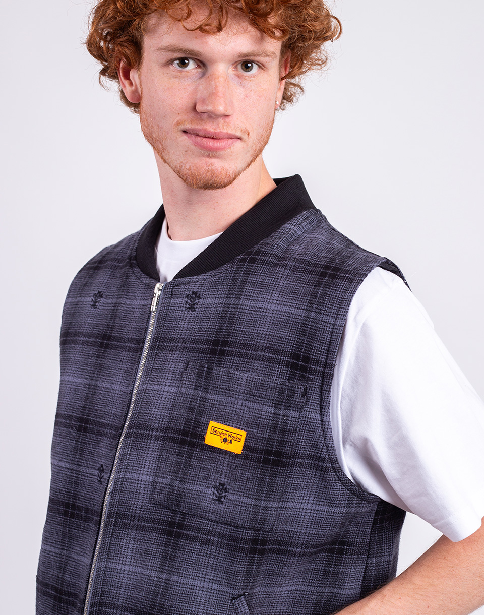 Service Works Thistle Plaid Padded Work Vest BLACK XL