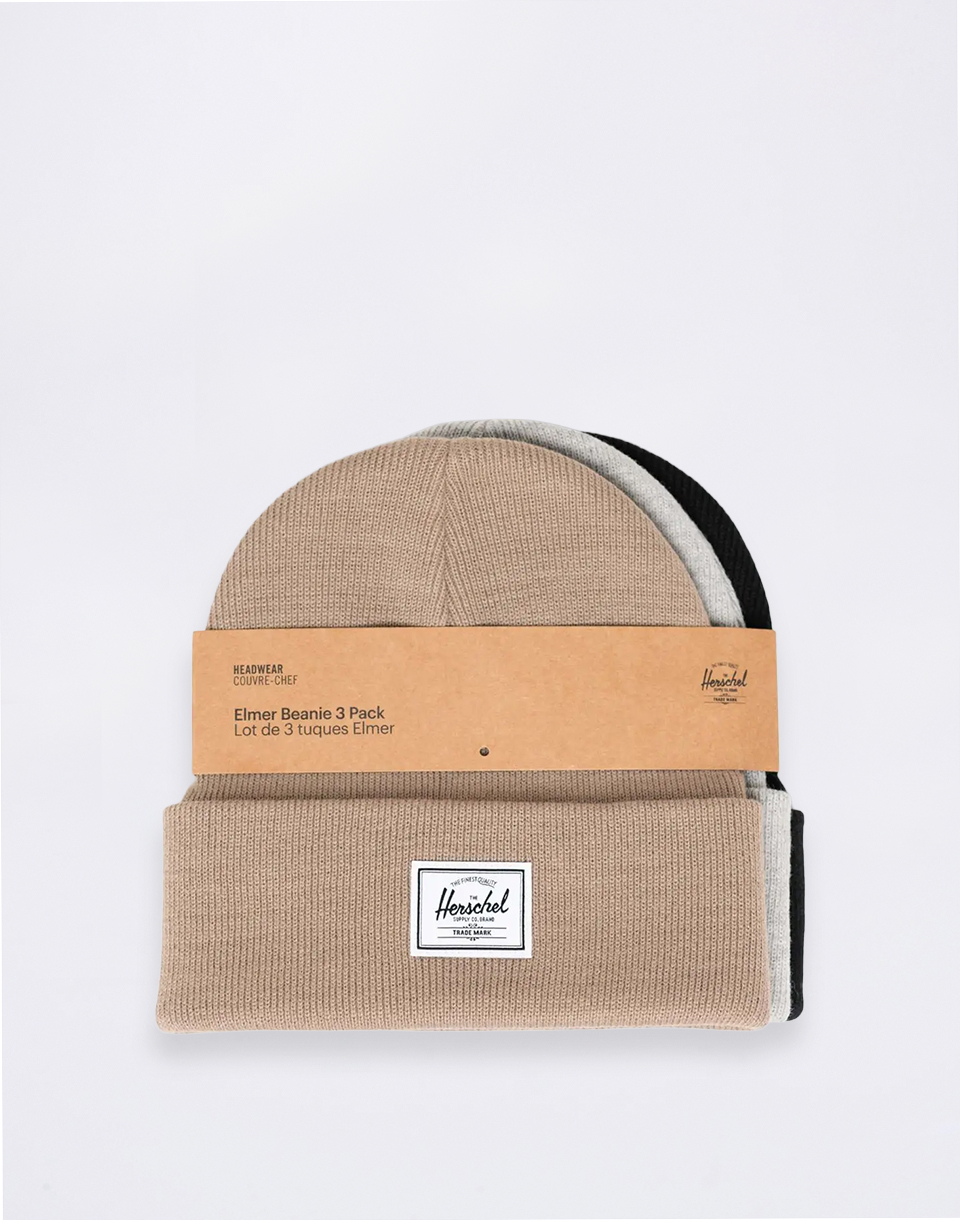Herschel Supply 3 Pack Elmer Beanie Heathr Lght Gry/Blck/Tmbr Wlf