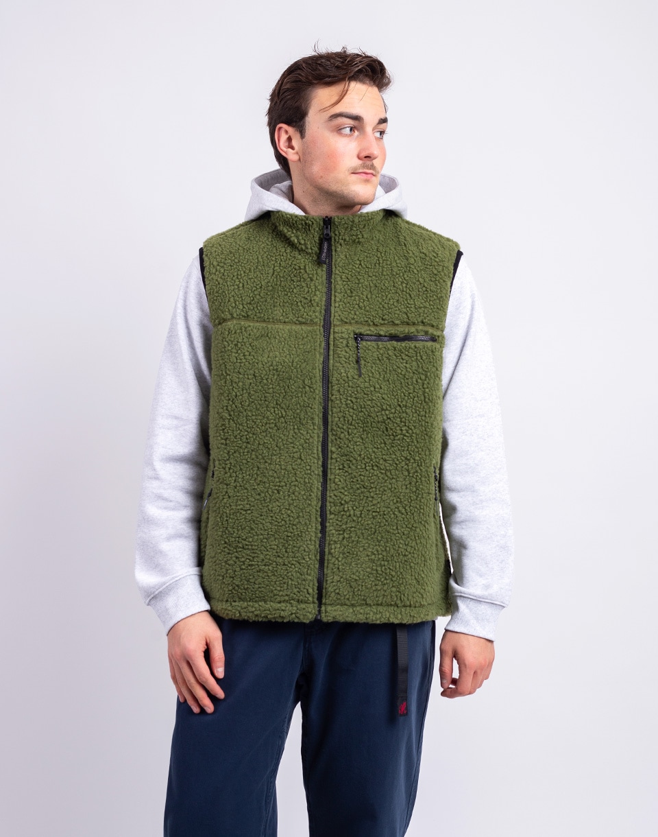 Gramicci Reversible Sherpa Vest OLIVE/DUSTY NAVY L