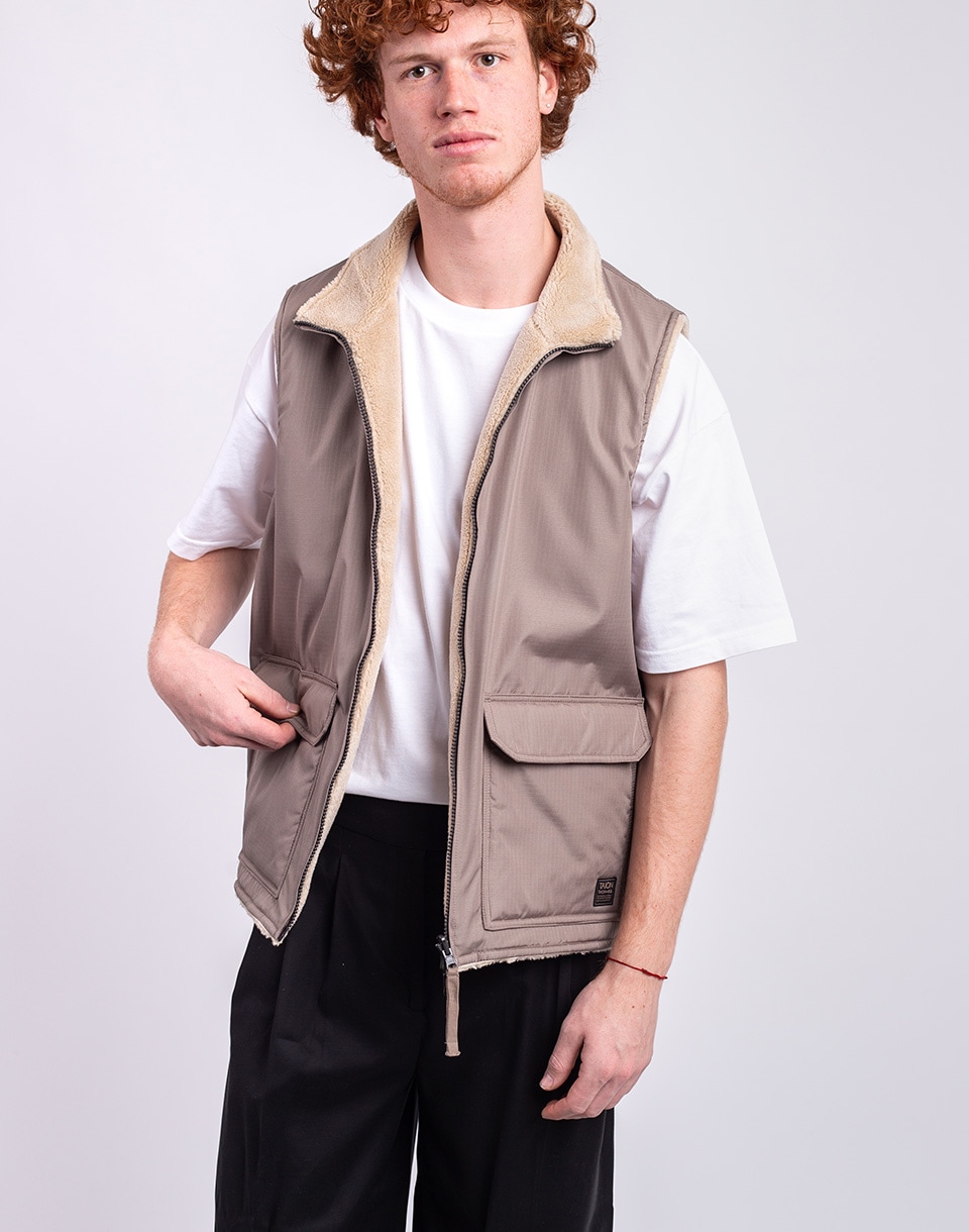 Taion Non Down Military Reversible Boa Hi Neck Vest L.MOCHA×BEIGE M