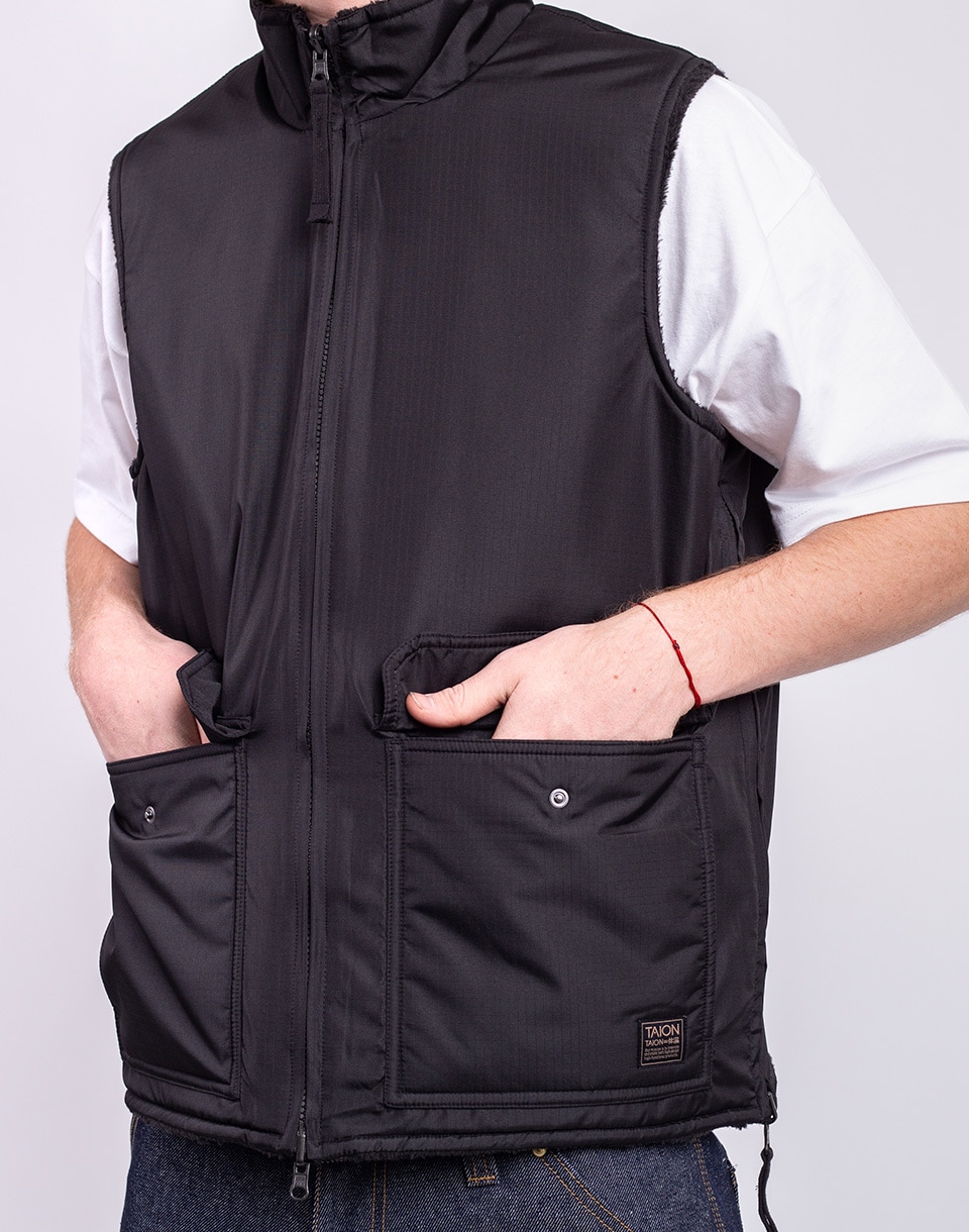 Taion Non Down Military Reversible Boa Hi Neck Vest BLACK×BLACK M