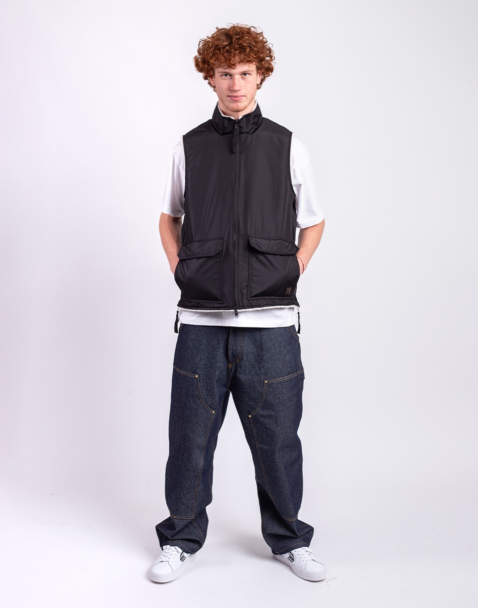 Taion Non Down Military Reversible Boa Hi Neck Vest BLACK×CREAM S