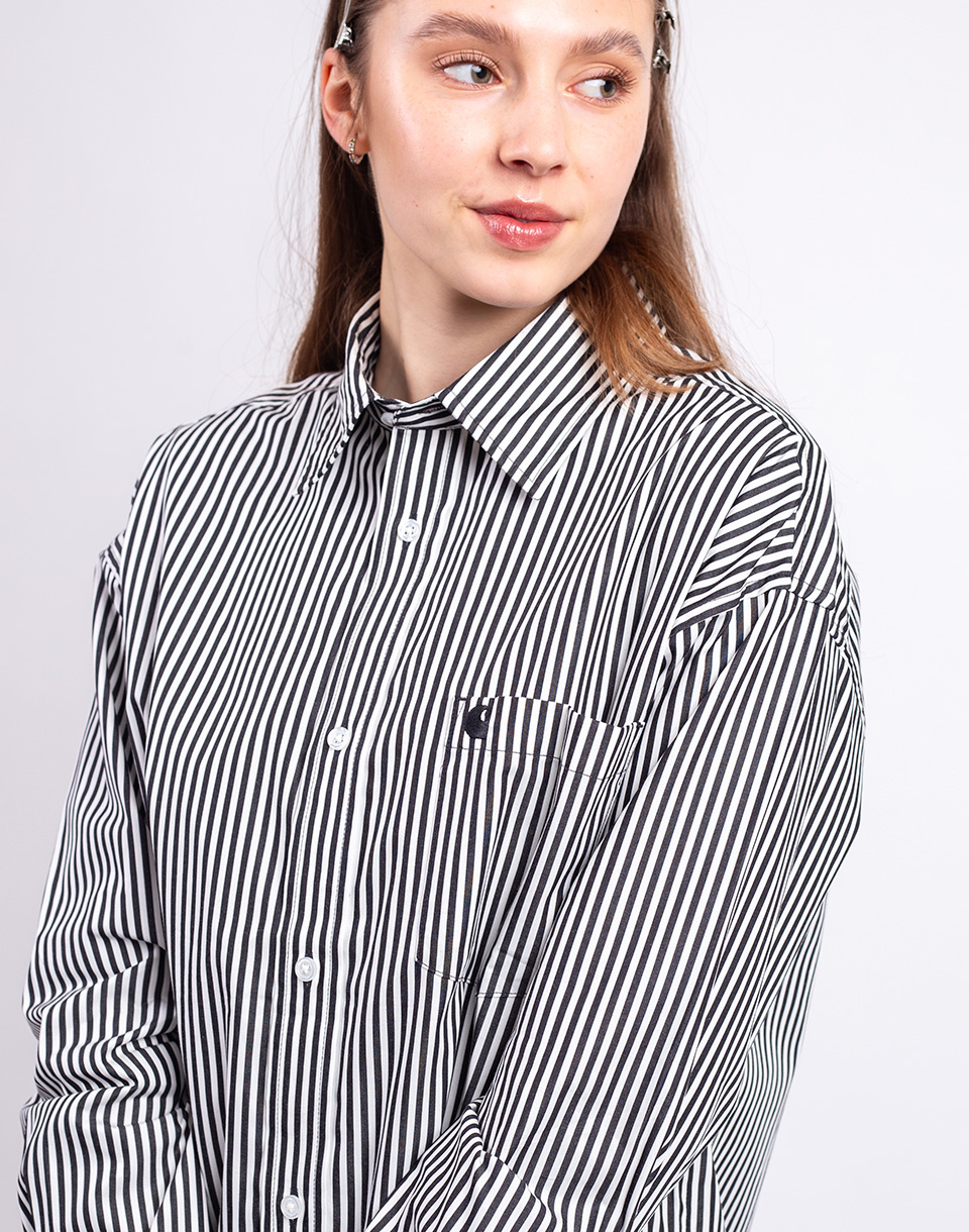 Carhartt WIP W' L/S Daldry Shirt Daldry Stripe, Black/Wax S
