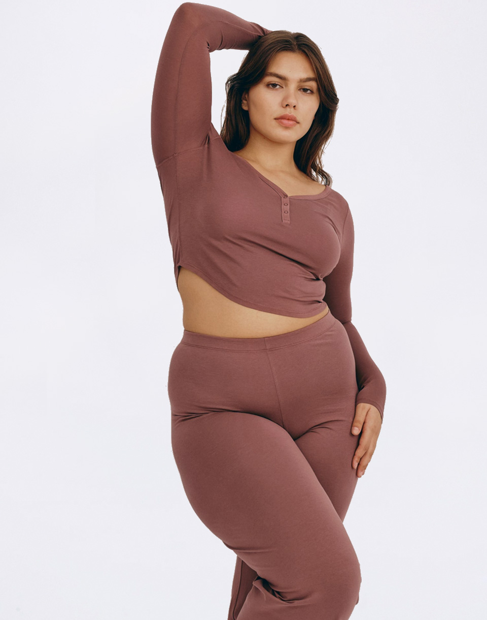 Tričko Organic Basics Core Sport Henley Long-Sleeve Tee Rose Wood