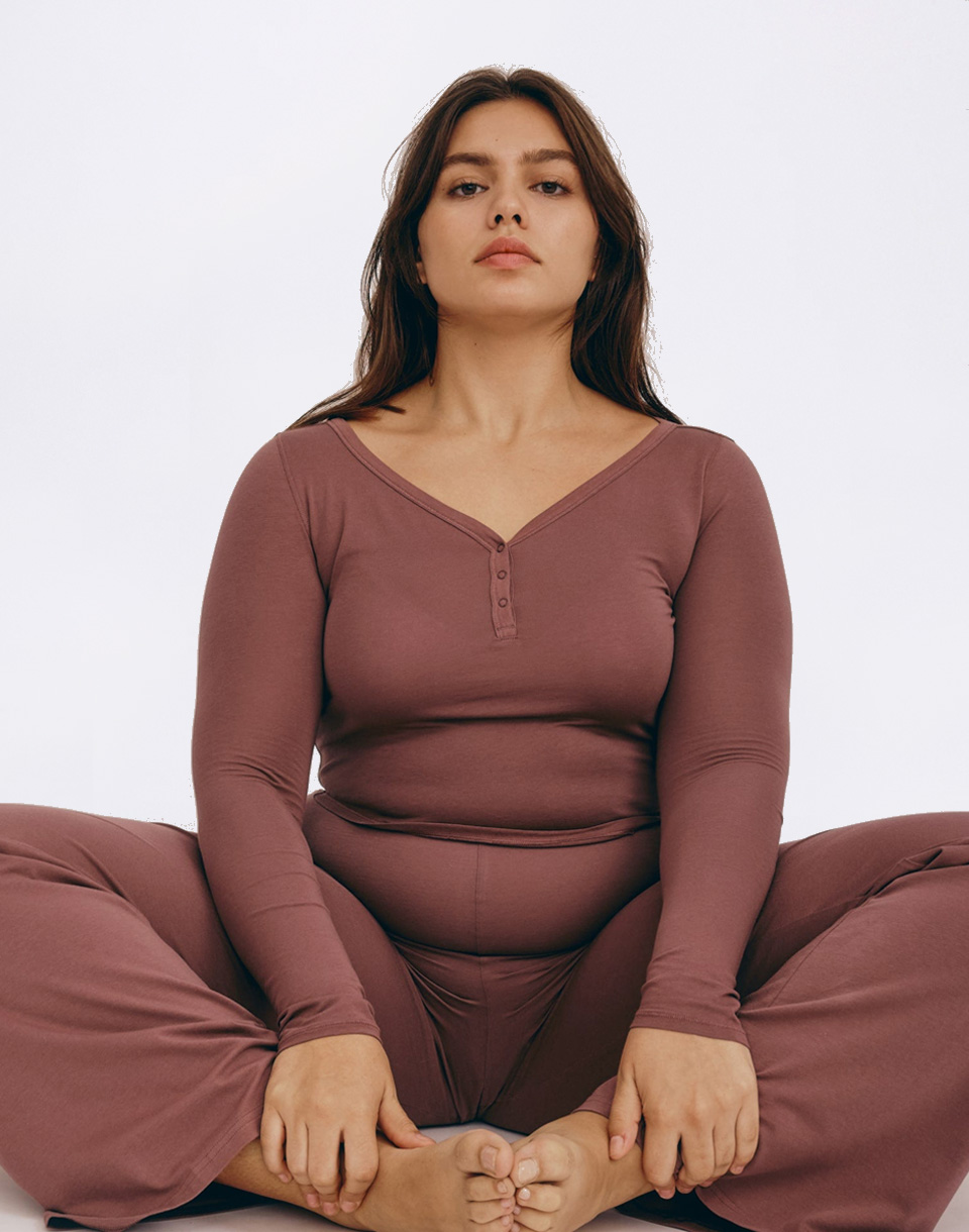 Organic Basics Core Sport Henley Long-Sleeve Tee Rose Wood S