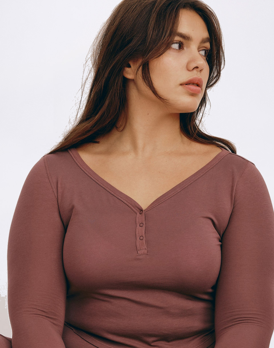 Organic Basics Core Sport Henley Long-Sleeve Tee Rose Wood S