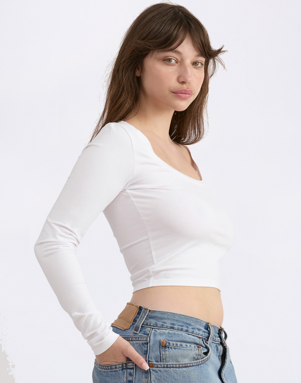 Tričko Organic Basics Everyday Scoop Neck Long Sleeve Tee White