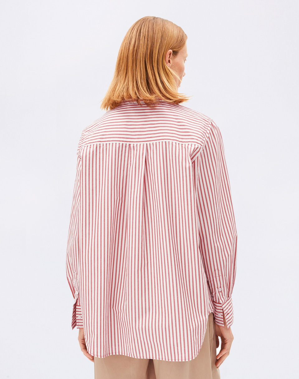 Armedangels Striped Loose Fit Blouse 3478 oatmilk-mars red M