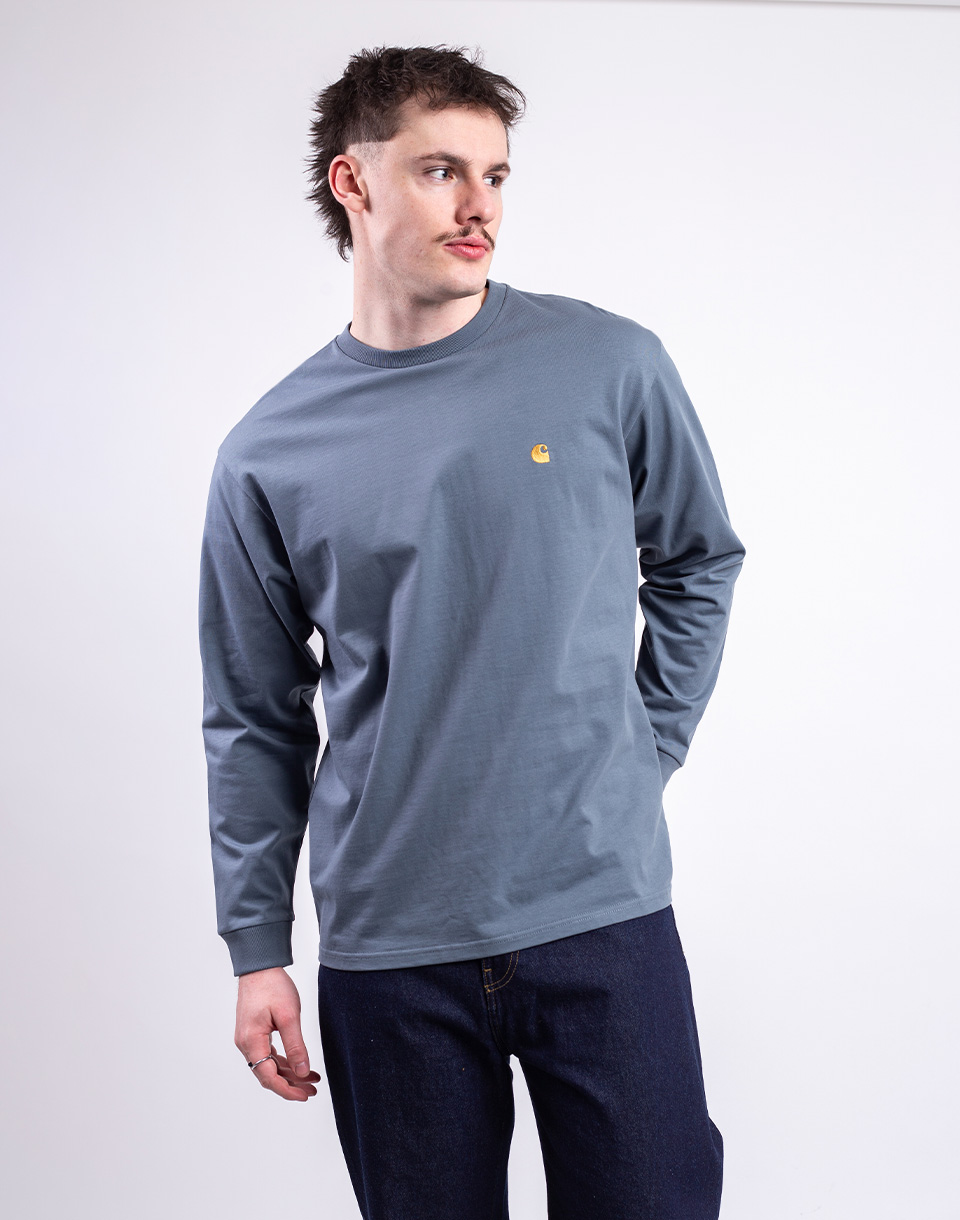 Tričko Carhartt WIP L/S Chase T-Shirt Cozy Blue/Gold