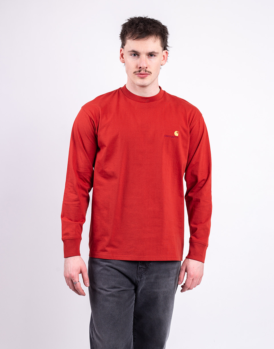 Tričko Carhartt WIP L/S American Script T-Shirt Oxide Red