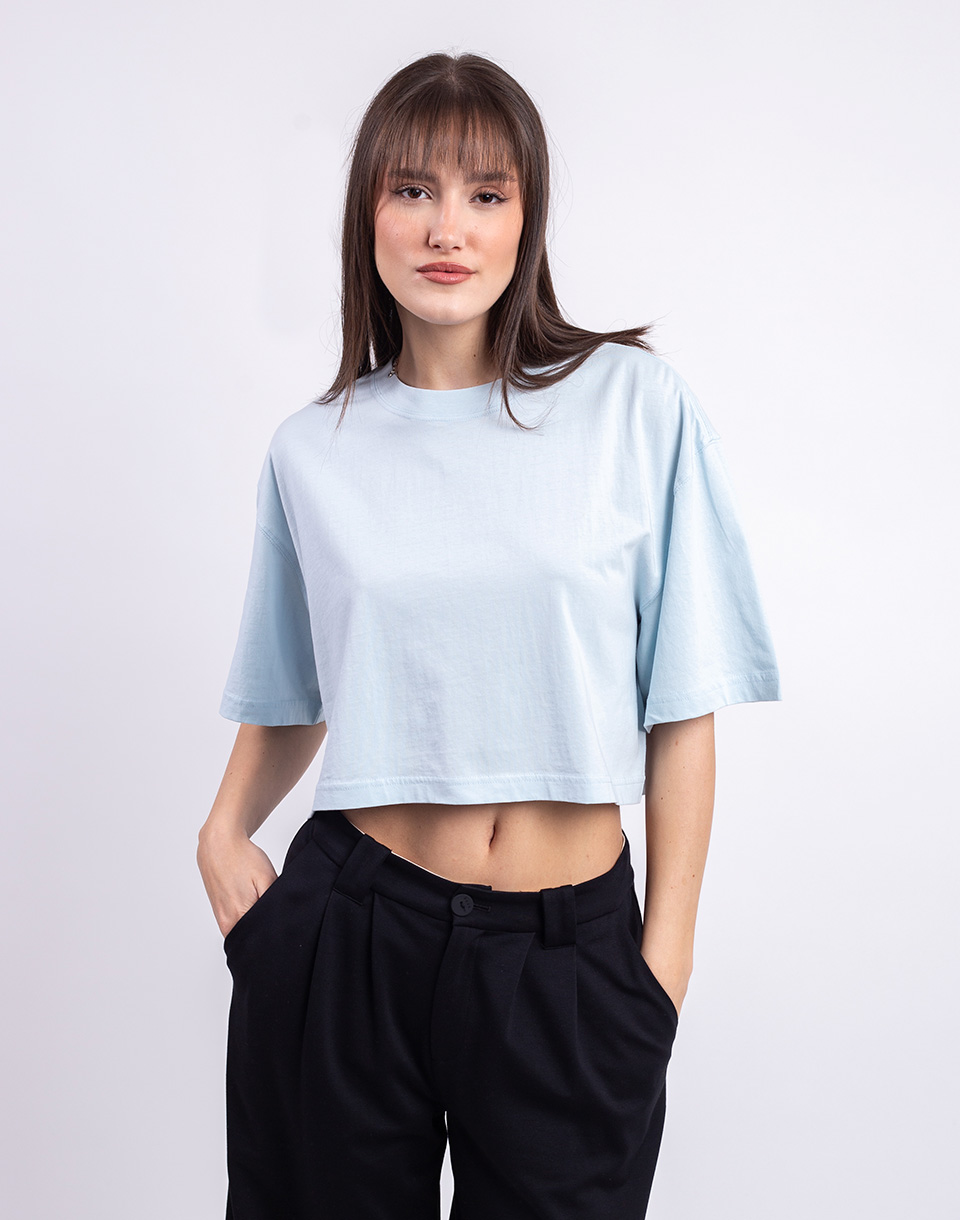 Tričko Organic Basics True Boxy Crop Tee Light Blue