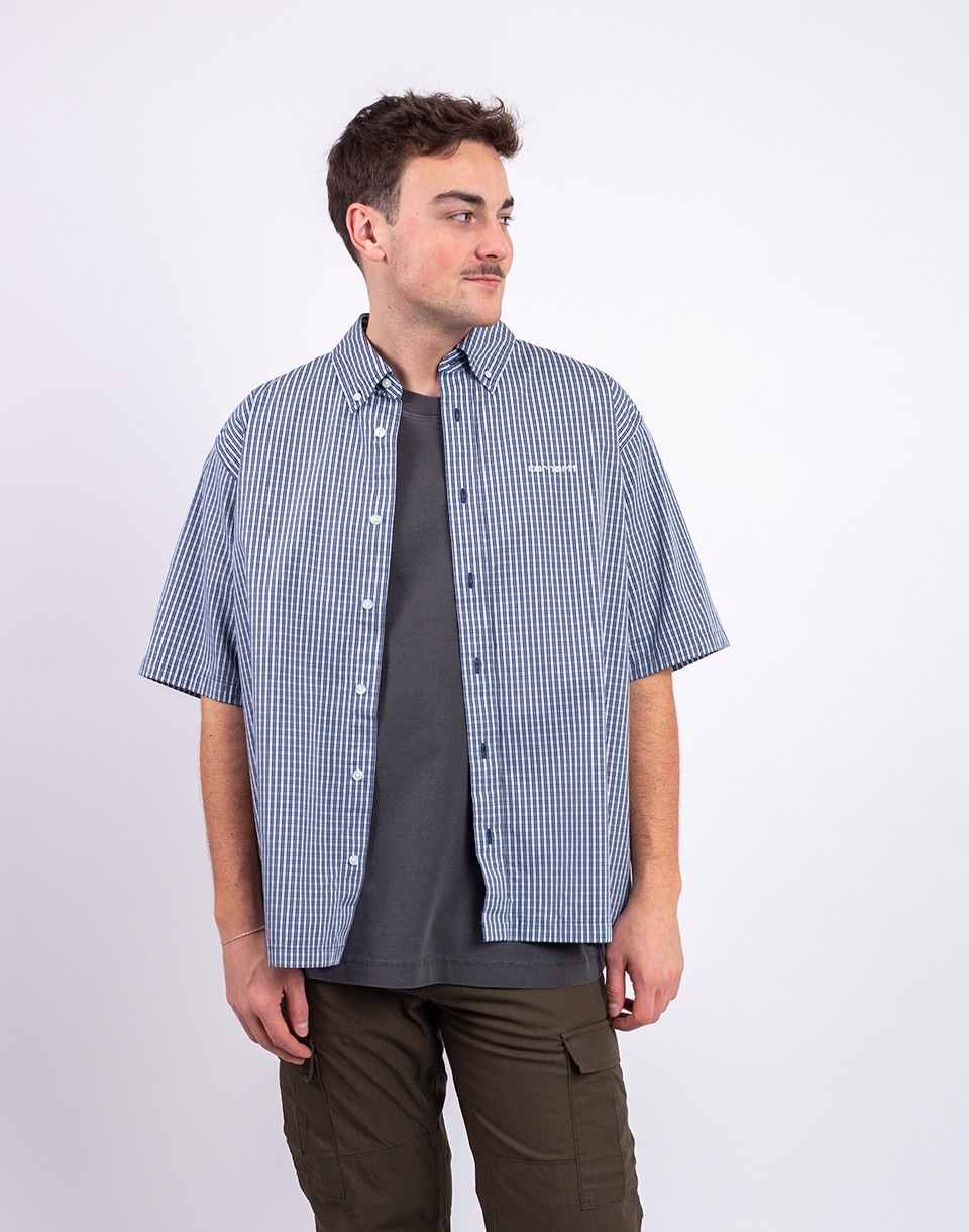 Carhartt WIP S/S Groff Shirt Groff Check, Blue river S