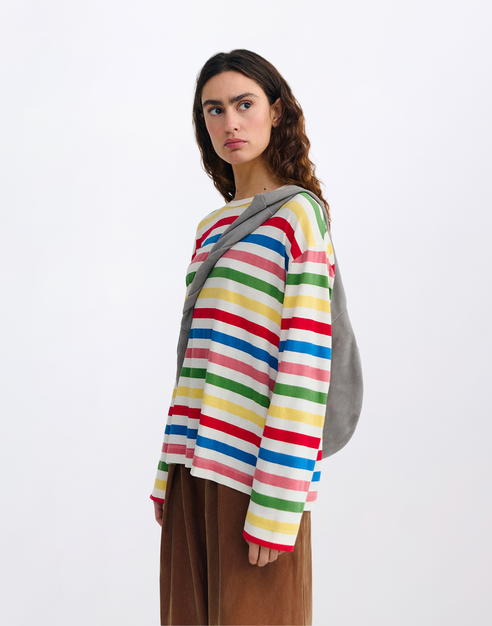 Thinking MU Emily Multicolor Striped Long Sleeve T-Shirt STRIPES M