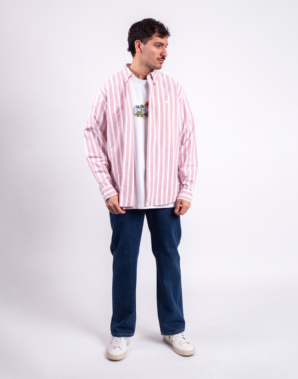 Carhartt WIP L/S Deven Shirt Deven Stripe, Oxide Red M