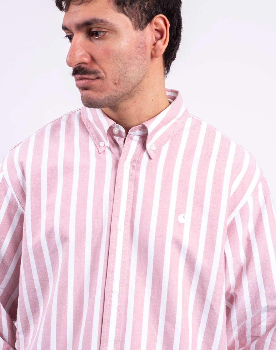 Carhartt WIP L/S Deven Shirt Deven Stripe, Oxide Red M